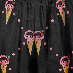 Gucci Black Ice Cream Printed Silk Flared Hem Pants S