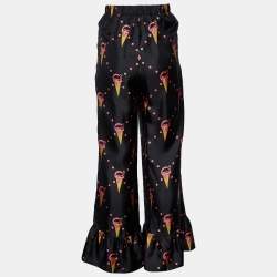 Gucci Black Ice Cream Printed Silk Flared Hem Pants S
