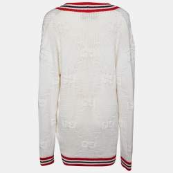 Pre Owned Gucci Off White Wool Knit Contrast Detail Button Front Cardigan S