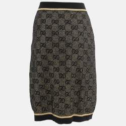 Pre Owned Gucci Black Patterned Lurex Knit Knee Length Skirt S