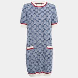 مملوكة مسبقًا Gucci Blue GG Supreme Jacquard Knit Midi Dress XL