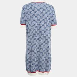 مملوكة مسبقًا Gucci Blue GG Supreme Jacquard Knit Midi Dress XL