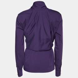 Pre Owned Gucci Purple Cotton Waist Tie Drape Detail Shirt M