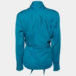 Pre Owned Gucci Green Silk Waist Tie Drape Detail Shirt M