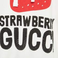 Pre Owned Gucci White Cotton Strawberry Print Embellished Hoodie XS