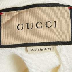 Pre Owned Gucci White Cotton Strawberry Print Embellished Hoodie XS