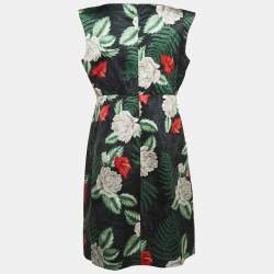 Pre Owned Gucci Black Hawaii Printed Silk Sleeveless Midi Dress XL