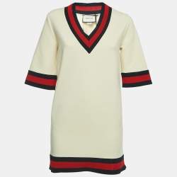 Gucci Cream Jersey Grosgrain-Trimmed Detail Mini Dress S