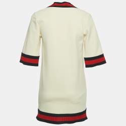 Gucci Cream Jersey Grosgrain-Trimmed Detail Mini Dress S