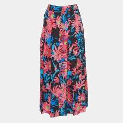 Gucci Black/Multicolor Floral Print Silk Midi Skirt M