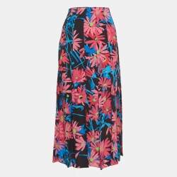 Gucci Black/Multicolor Floral Print Silk Midi Skirt M