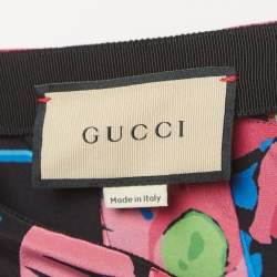 Gucci Black/Multicolor Floral Print Silk Midi Skirt M
