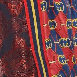 Pre Owned Gucci Red/Multicolor Jacquard Wide Leg Pants L