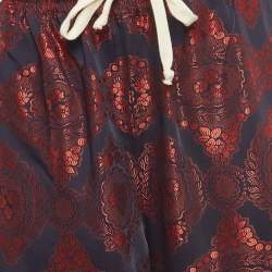 Pre Owned Gucci Red/Multicolor Jacquard Wide Leg Pants L