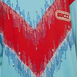 Pre Owned Gucci Blue Crystal Embellished Oversized Sweatshirt L