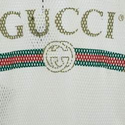 Gucci White Logo Printed Mesh Tank Top S 