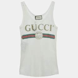 Gucci White Logo Printed Mesh Tank Top S 