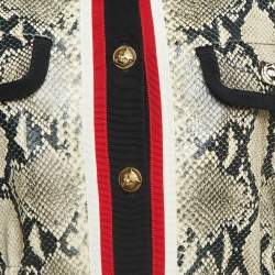 Gucci Cream Snake Printed Leather Jacket M