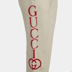 Gucci Off White Logo Print Cotton Joggers S