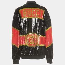 Gucci Dapper Dan Black/Red Logo Motif Sequin Bomber Jacket S