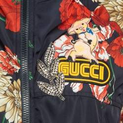 Gucci Multicolor Floral Print Nylon Applique Detail Hooded Jacket S
