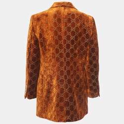 Pre Owned Gucci Brown GG Motif Velvet Single Breasted Blazer M