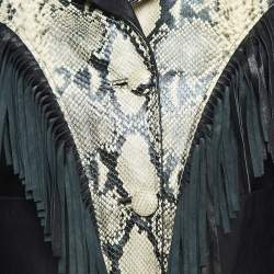 Gucci Black Python Embossed Fringed Leather Jacket M
