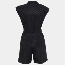 Gucci Black Monogram Jacquard Faille Belted Jumpsuit S