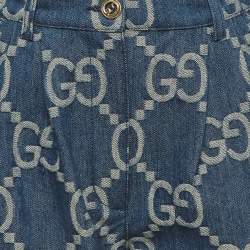 Pre Owned Gucci Blue Jumbo GG Denim High Waist Shorts M