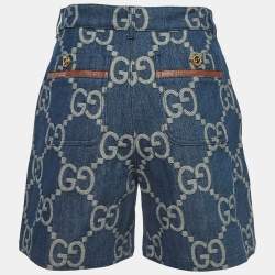 Pre Owned Gucci Blue Jumbo GG Denim High Waist Shorts M