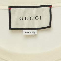 Gucci Cream Logo Sequined Cotton Crew Neck T-Shirt M