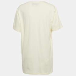Gucci Cream Logo Sequined Cotton Crew Neck T-Shirt M