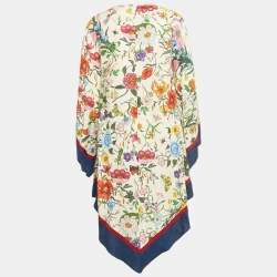 Pre Owned Gucci Cream/Multicolor Printed Linen Kaftan Dress M