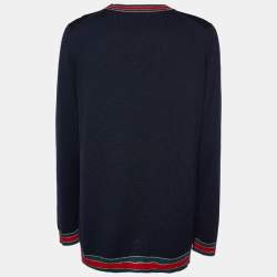 Gucci Navy Blue Wool Web Trim Button Front Cardigan XXL