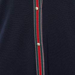 Gucci Navy Blue Wool Web Trim Button Front Cardigan XXL