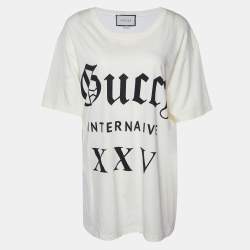 Gucci Cream Guccy Print Cotton Crew Neck T-Shirt L