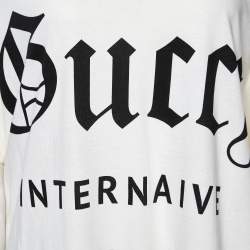 Gucci Cream Guccy Print Cotton Crew Neck T-Shirt L