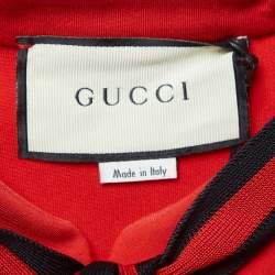 Pre Owned Gucci Red Jersey Tie Neck Ruffled Dress L