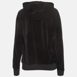 Gucci Black Logo Embroidered Velvet Hoodie XS