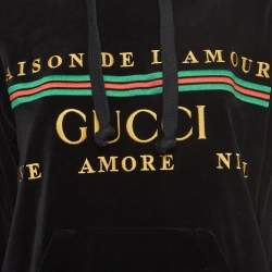 Gucci Black Logo Embroidered Velvet Hoodie XS
