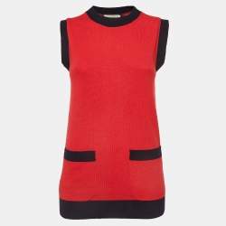 Gucci Red Contrast Edge Wool Knit Sleeveless Top S