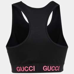 Gucci Black Logo Print Jersey Cropped Tank Top S