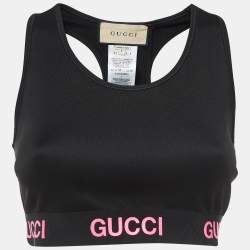 Gucci Black Logo Print Jersey Cropped Tank Top S