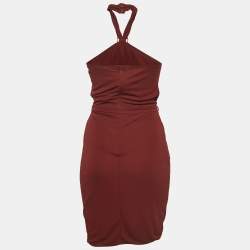 Pre Owned Gucci Dark Red Knit Asymmetric Short Dress XS
