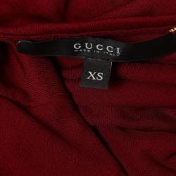 Pre Owned Gucci Dark Red Knit Asymmetric Short Dress XS