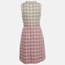 Pre Owned Gucci Pink Tweed Lurex Damier Sheath Dress M