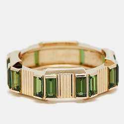 Gucci Link to Love Tourmaline 18k Yellow Gold Band Ring Size 52