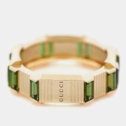 Gucci Link to Love Tourmaline 18k Yellow Gold Band Ring Size 52