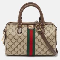 Gucci Beige/Ebony GG Supreme Canvas Small Ophidia Boston Bag