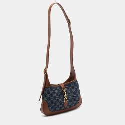 Pre Owned Gucci Blue/Brown GG Denim and Leather Small Jackie 1961 Hobo